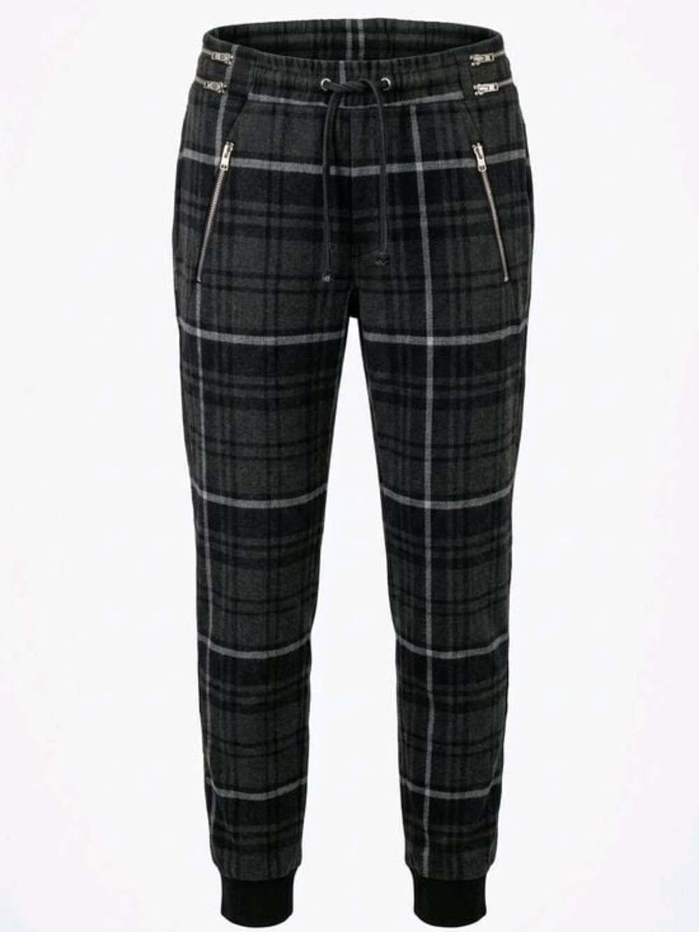 Zara Grey Plaid Jogger Pants with Zip Pockets